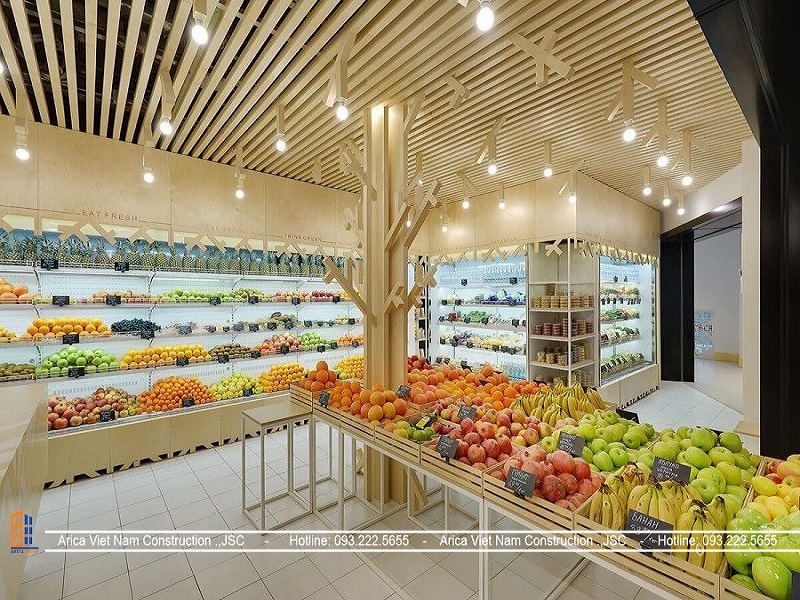 thiết kế cửa hàng trái cây với màu sắc phù hợp
