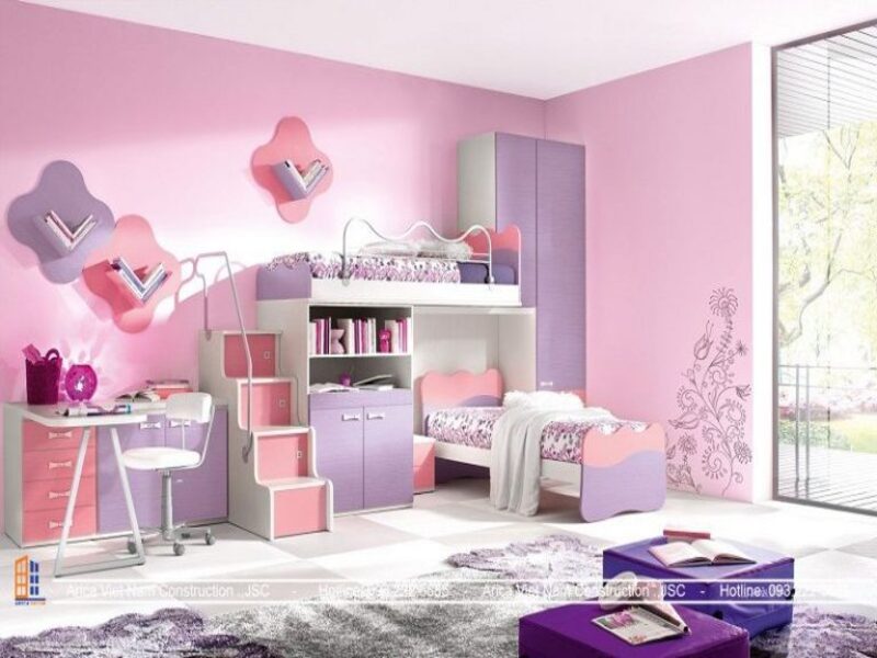 Thiết kế phòng ngủ con gái màu hồng đẹp và hài hòa