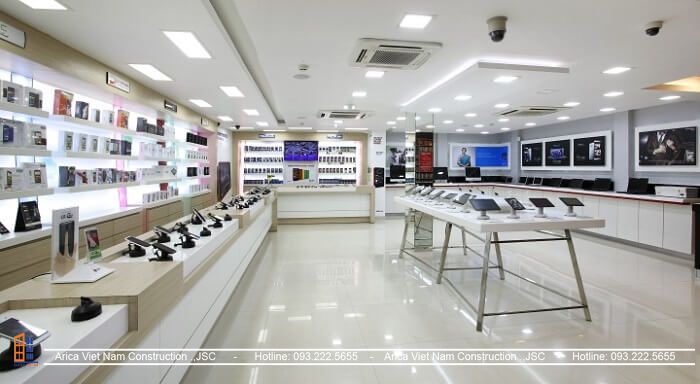 Thiết kế showroom điện thoại cần ưu tiên tone màu sáng