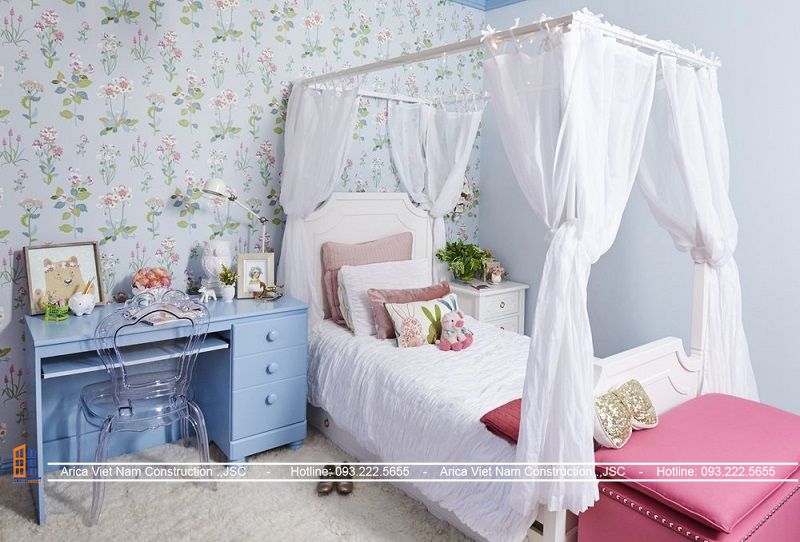 Phòng ngủ màu hồng – xanh nước biển